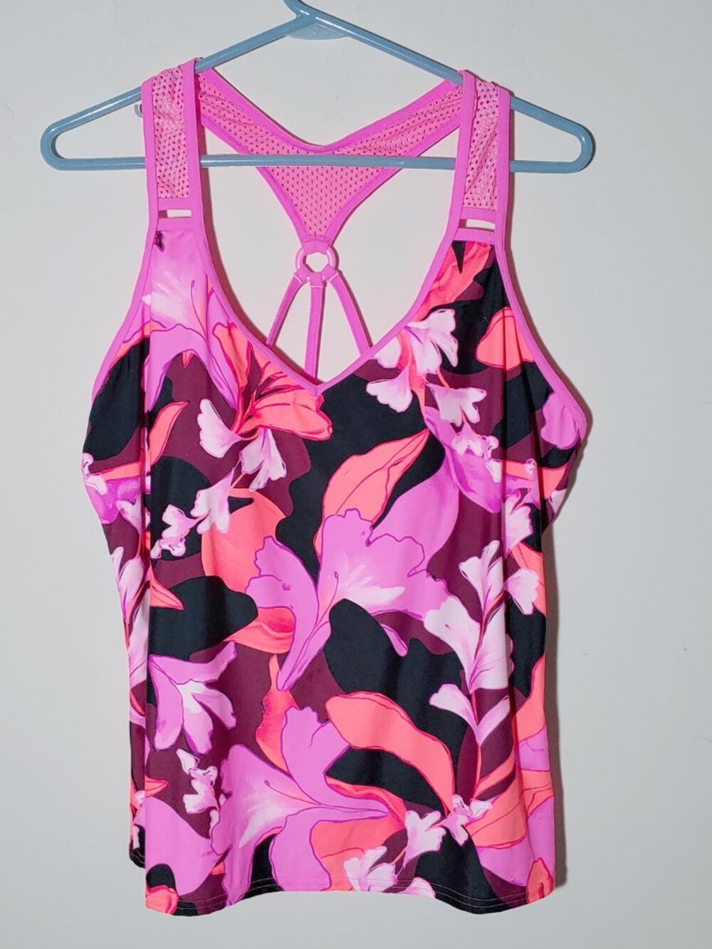 ZeroXposur O-Ring Action Tankini Swim Top Sz XXL Floral Pink